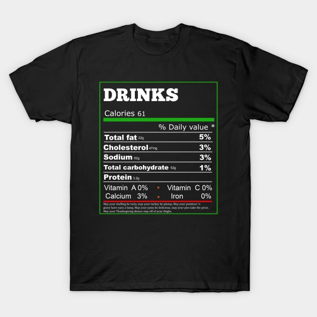 Funny Drinks Nutrition Facts Label Thanksgiving Dinner T-Shirt by Flipodesigner